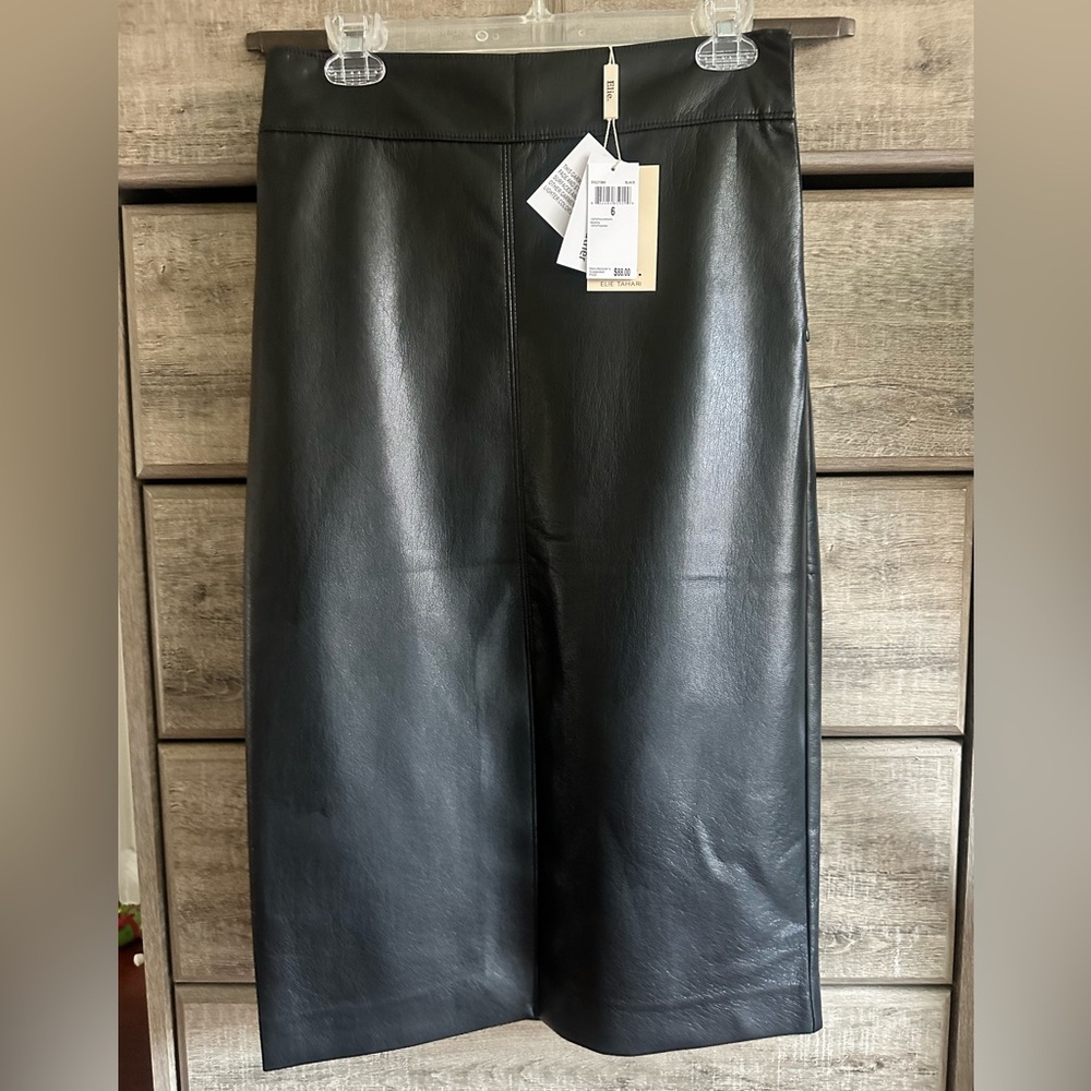 Elie Tahari -Brand New Faux Leather Midi skirt